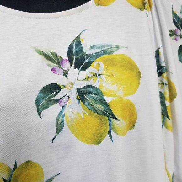 Astrologie Botanical Lemon Print Top Flutter Short Sleeve Women's Size Large - Picture 6 of 14